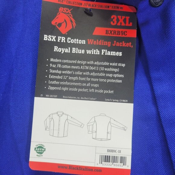 Black Stallion BSX 9oz Royal Blue FR Cotton Welding Jacket (3X-Large) (BXRB9C) - Picture 4 of 14